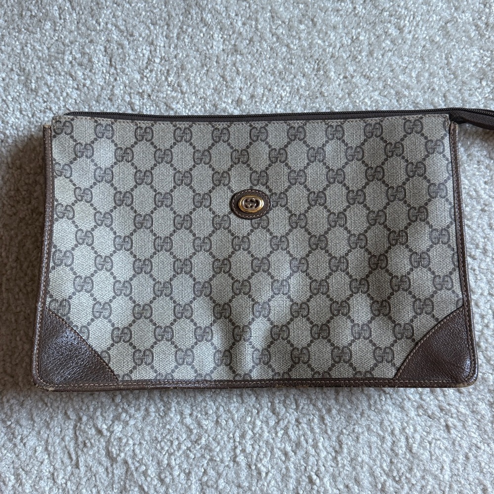 Gucci Beige and Brown Monogram Pouch